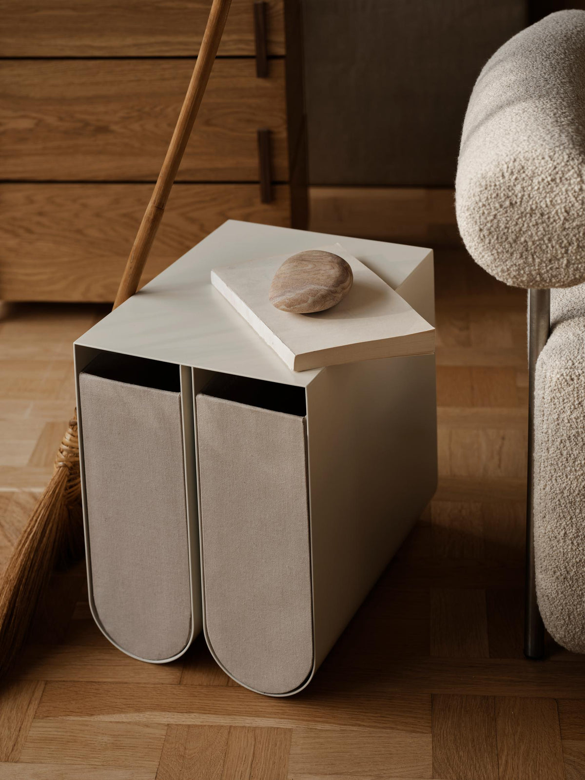 Curved Side Table, Beige