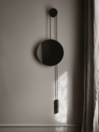 Rise & Shine Wall Mirror, Burned Oak w. Steel Weight