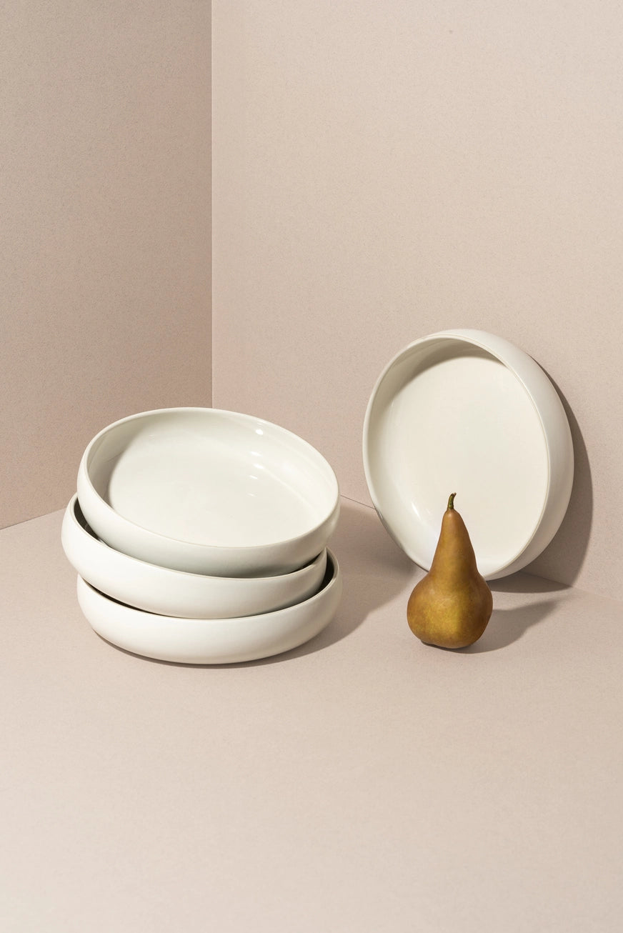 Handmade Stoneware Pasta/Salad Plate, Edan 7.9" - Matte White