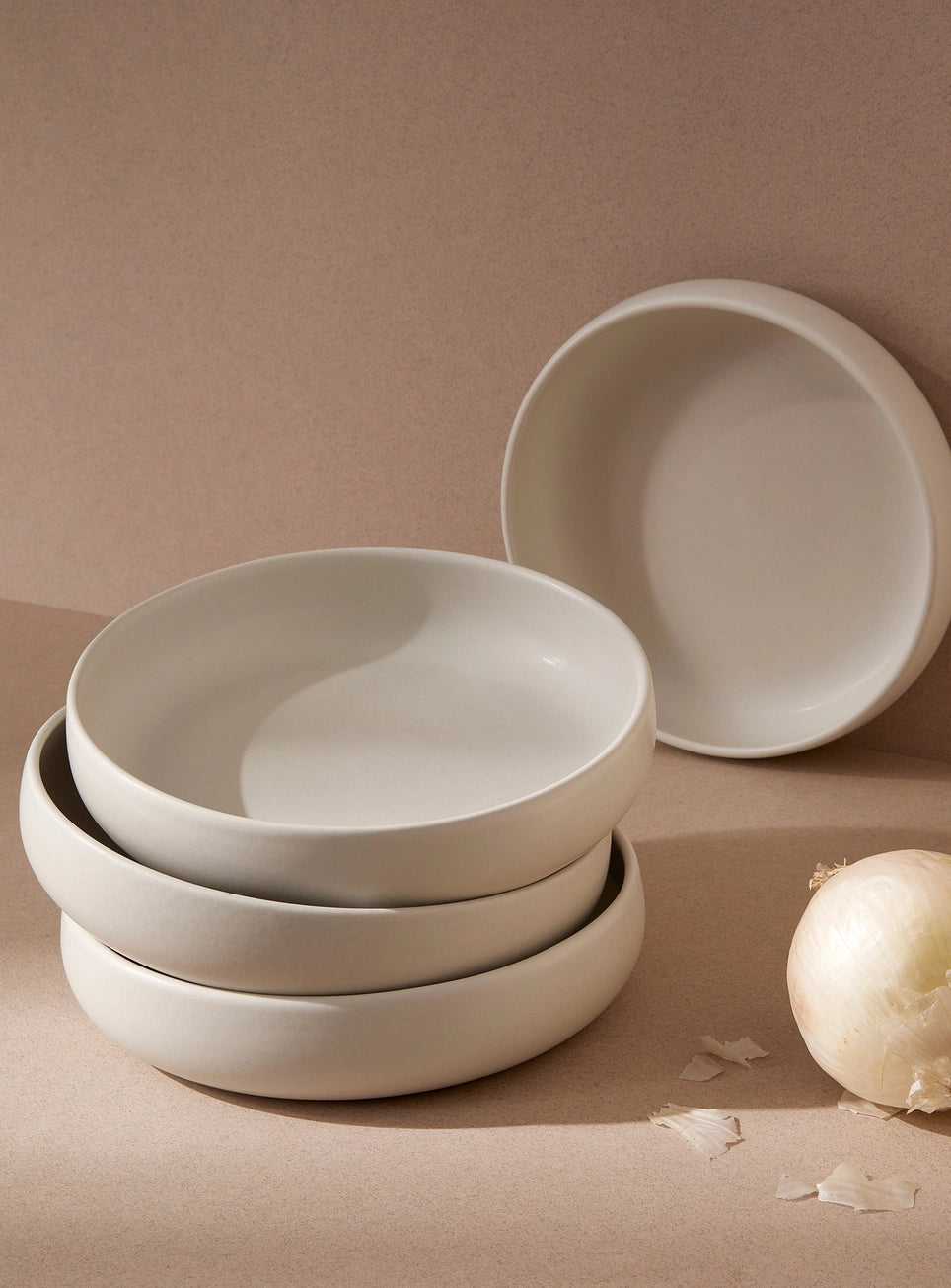 Handmade Stoneware Pasta/Salad Plate, Edan 7.9" - Matte White