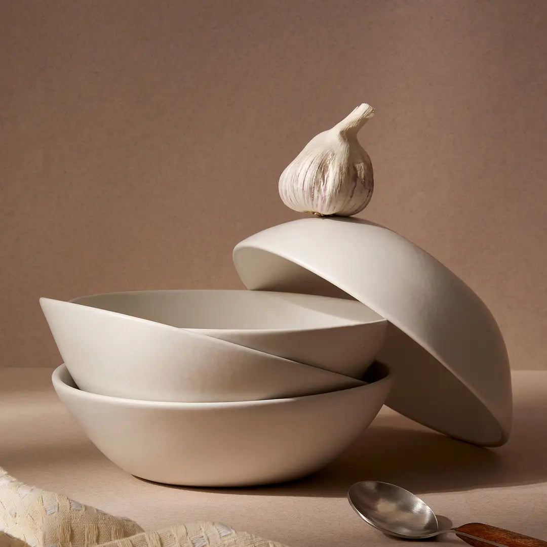 Handmade Stoneware Soup Plate, Dadasi 7.9" - Matte White